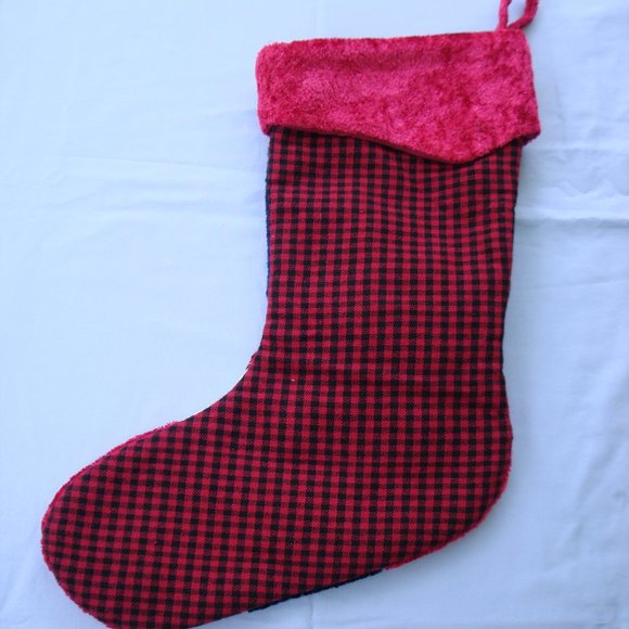 Nice 18" Stocking Farmhouse Patchwork Christmas Embellished Buffalo Check Fabric - Picture 4 of 14